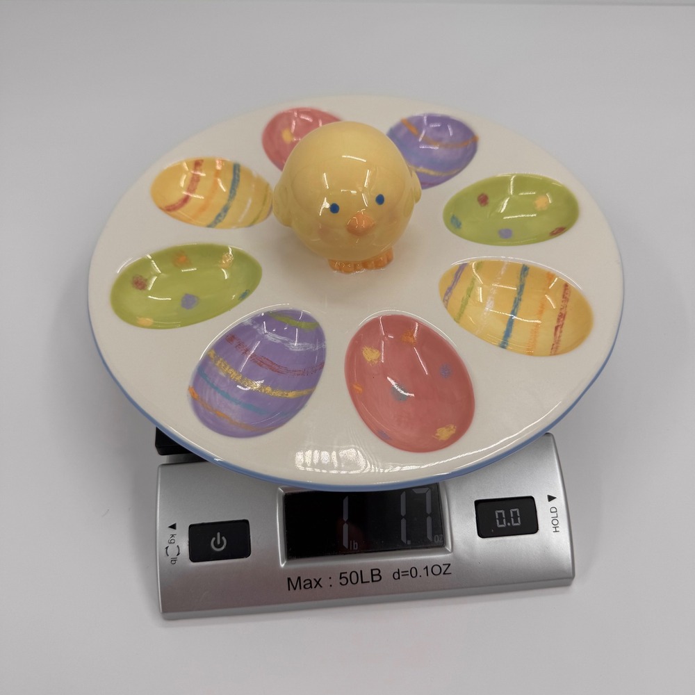 Blossoms &‎ Blooms Easter Chick Ceramic Deviled Egg Platter Pastel 8" 08ESTR120 - Picture 9 of 9